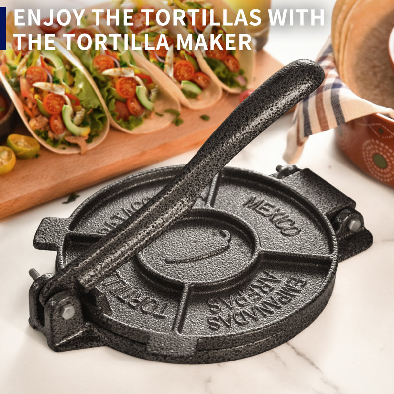 ARC Tortilla Maker 8 inch Taco Press Black Grey, Cast Iron